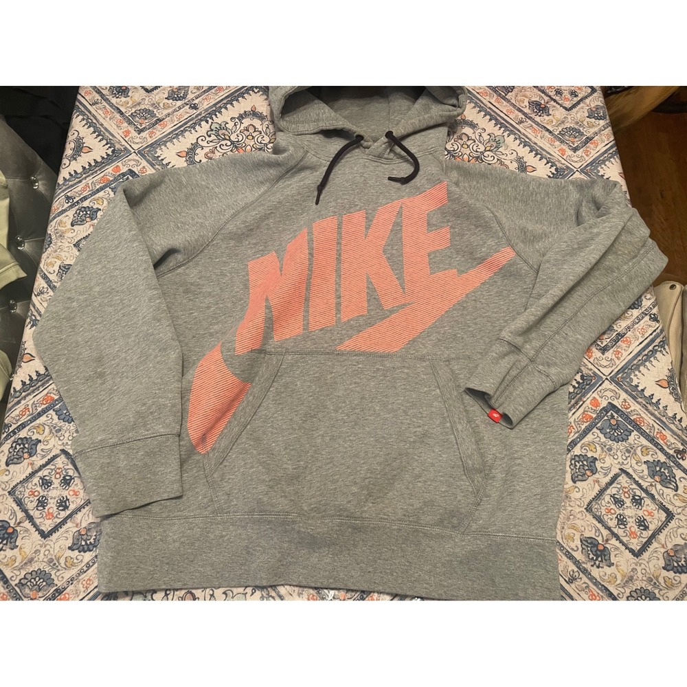 Nike Womens Sportswear Fleece Hoodie Gray Peach Logo Pullover Large RN56323
